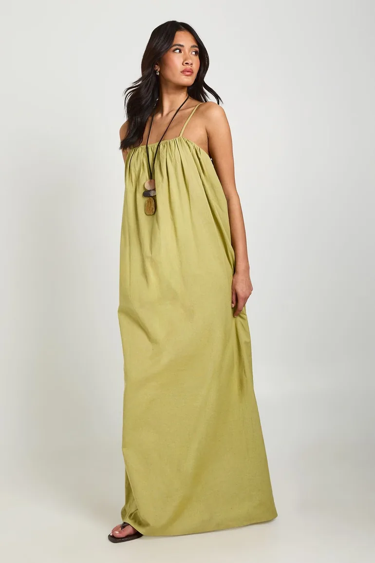 Linen Full Pocket Detail Maxi Dress - light khaki Boohoo Green : Day Dresses  : VogaCloset Kazakhstan