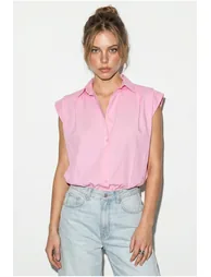 LUCCI Women's Sleeveless Cropped Poplin Shirt - 2