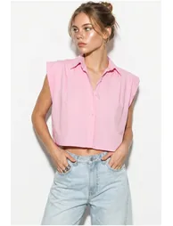 LUCCI Women's Sleeveless Cropped Poplin Shirt - 1