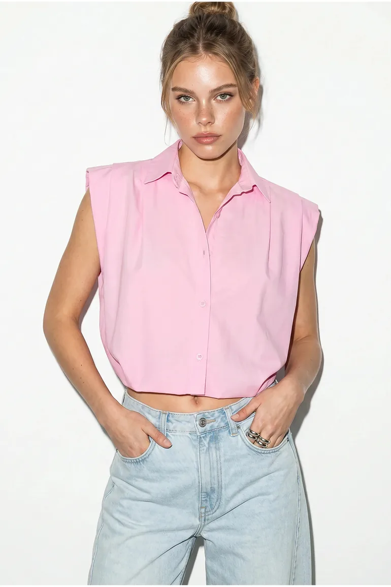 LUCCI Women's Sleeveless Cropped Poplin Shirt