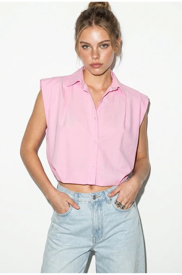 LUCCI Women's Sleeveless Cropped Poplin Shirt