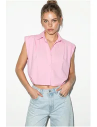 LUCCI Women's Sleeveless Cropped Poplin Shirt