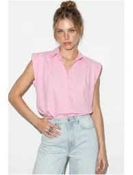 LUCCI Women's Sleeveless Cropped Poplin Shirt - 4