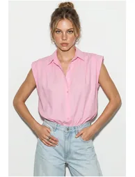LUCCI Women's Sleeveless Cropped Poplin Shirt - 5