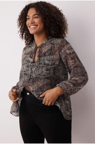 Multicolored Paisley Patterned Chiffon Woven Plus Size Blouse