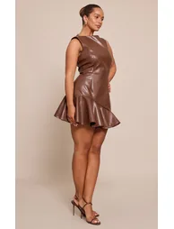 Shape Chocolate Faux Leather Frill Detail Mini Dress - 2