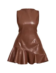 Shape Chocolate Faux Leather Frill Detail Mini Dress - 4