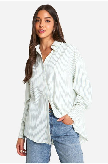 Oversized Fine Stripe Shirt - ivory