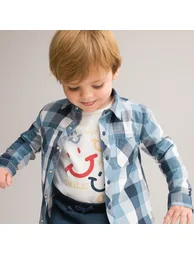 Checked Print Cotton Shirt with Long Sleeves - 3