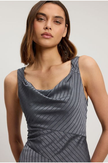 Hammered Satin With Cowl Neck Strappy Woven Maxi Dress