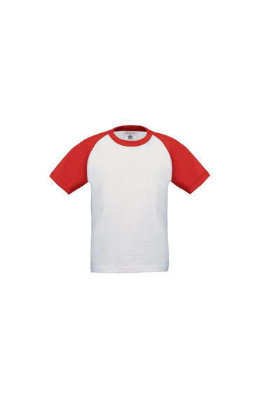 B&C Childrens Boys Short Sleeve Baseball T-Shirt - White/Red
