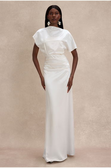 Satin Solid Ruched Maxi Dress