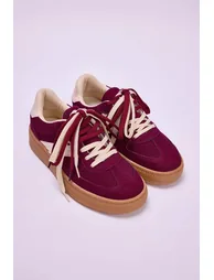 Claret Red Two Lace-Up Dual-Use Women's Retro Sneakers - 1