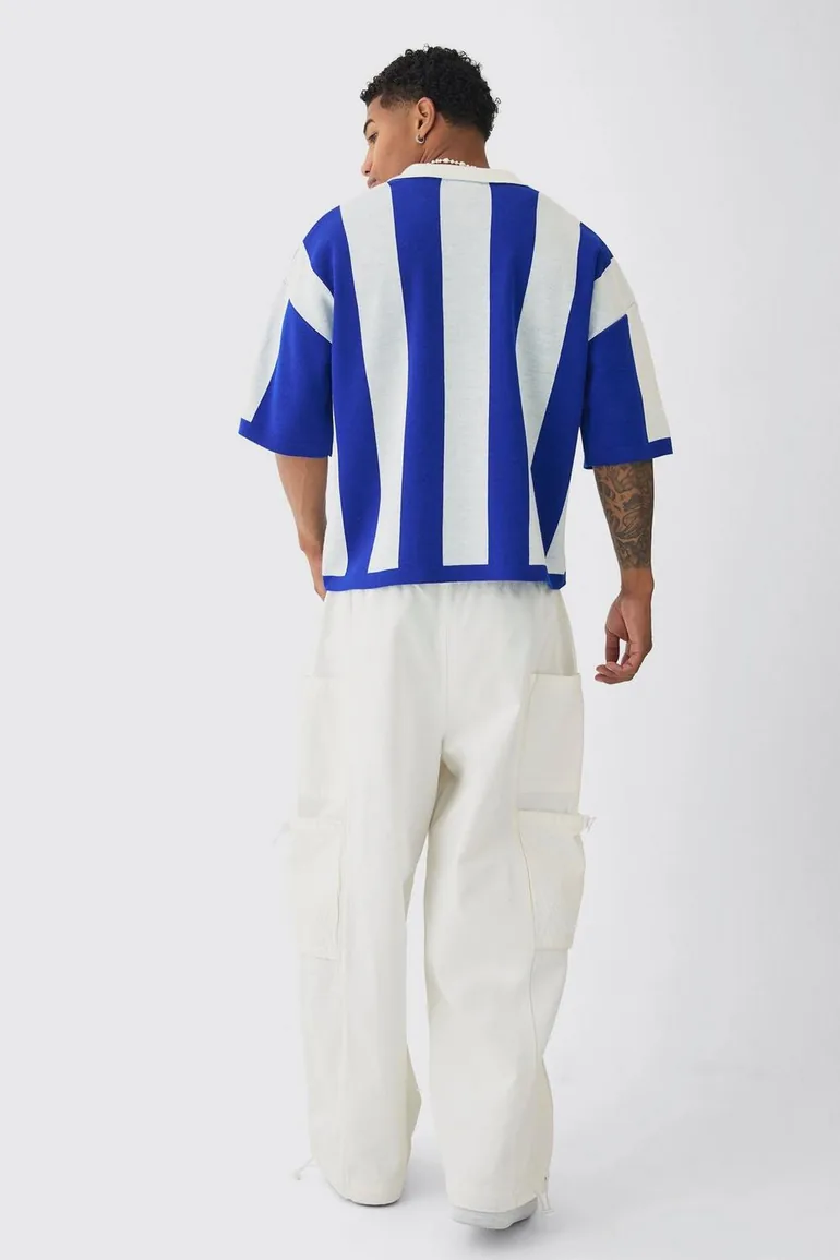 Oversized Boxy Football Knitted Polo - cobalt - 1