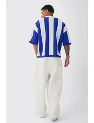 Oversized Boxy Football Knitted Polo - cobalt - 1