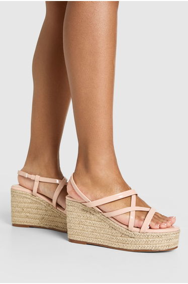 Strappy Open Toe Wedges - nude