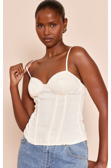 Cream Textured Strappy Longline Corset