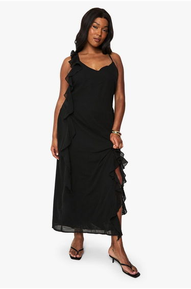 Plus Chiffon Ruffle Maxi Dress - black