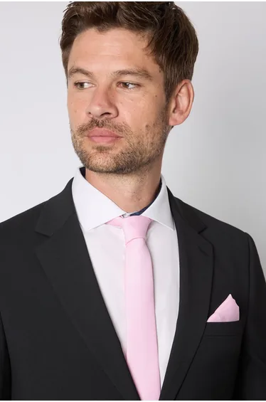 Bright Pink Plain Tie and Pocket Square