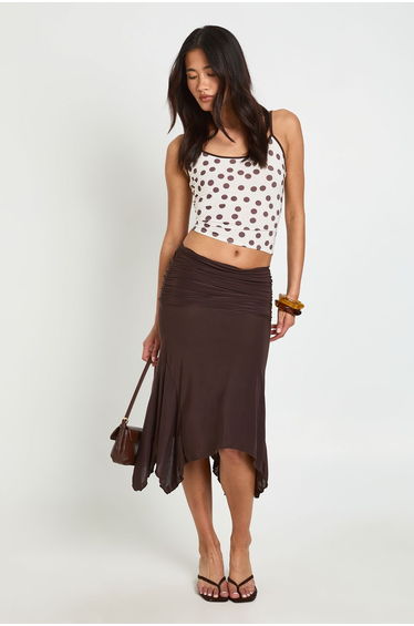 Hanky Hem Midi Skirt - chocolate
