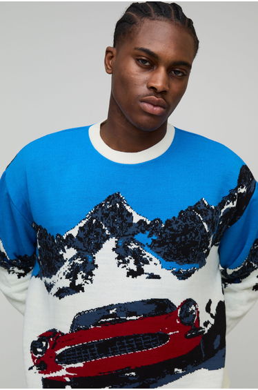 Oversized Boxy Ski Jacquard Knitted Jumper - ecru