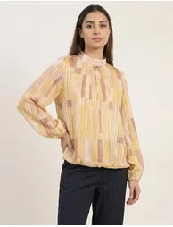 Tile Print Puffball Blouse With Metallic Detail - 1