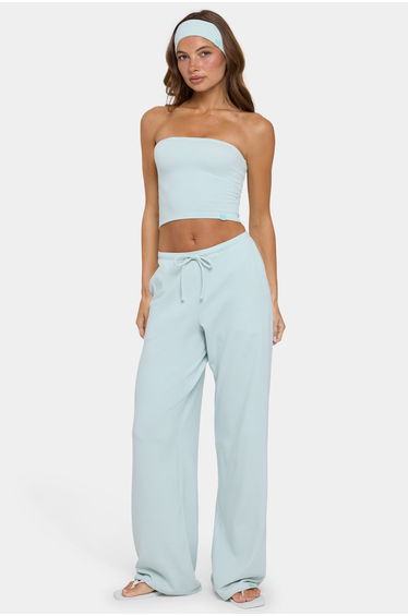Ribbed Jersey Low-Rise Trousers in Mint Stripe