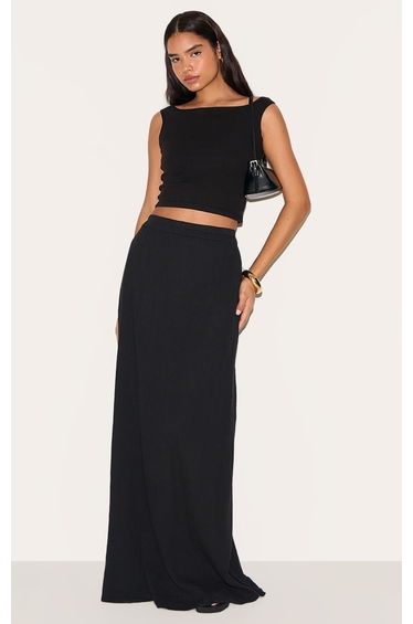 Tall Black Cotton Cheesecloth Elasticated Waist Maxi Skirt