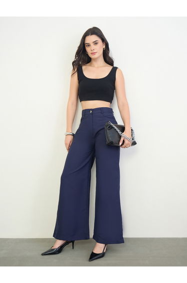 Navy Blue High Rise Wide Leg Pants