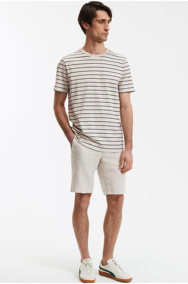 Striped Organic Cotton T-Shirt with Crew Neck and Short Sleeves