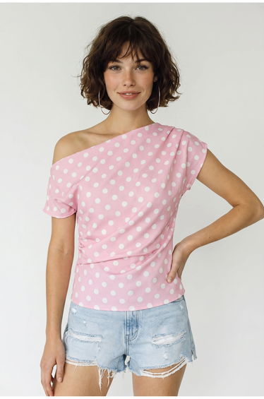 LUCCI Polka Dot Boat Neck Blouse