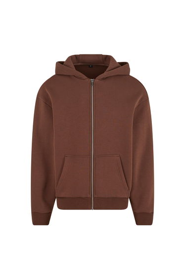 Build Your Brand Unisex Adult Fluffy Full Zip Hoodie - Chocolate Brown