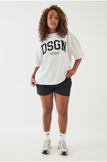 DSGN Studio Collegiate Applique Oversized T-Shirt - ash grey