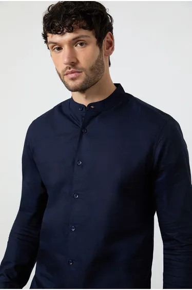 قميص أكسفورد بأكمام طويلة - كحلي