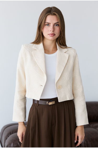 Stone Embroidered Crop Blazer Jacket