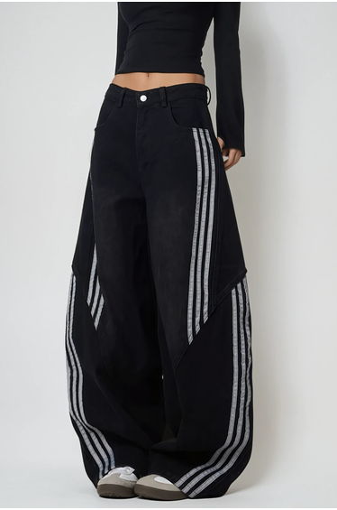 Boban Stripe Baggy Jeans In Black