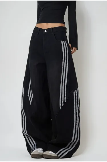 Boban Stripe Baggy Jeans In Black