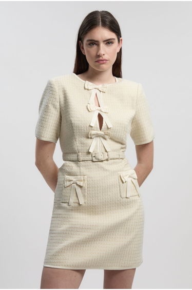 Petite Tailored Tweed Bow Detail Mini Dress