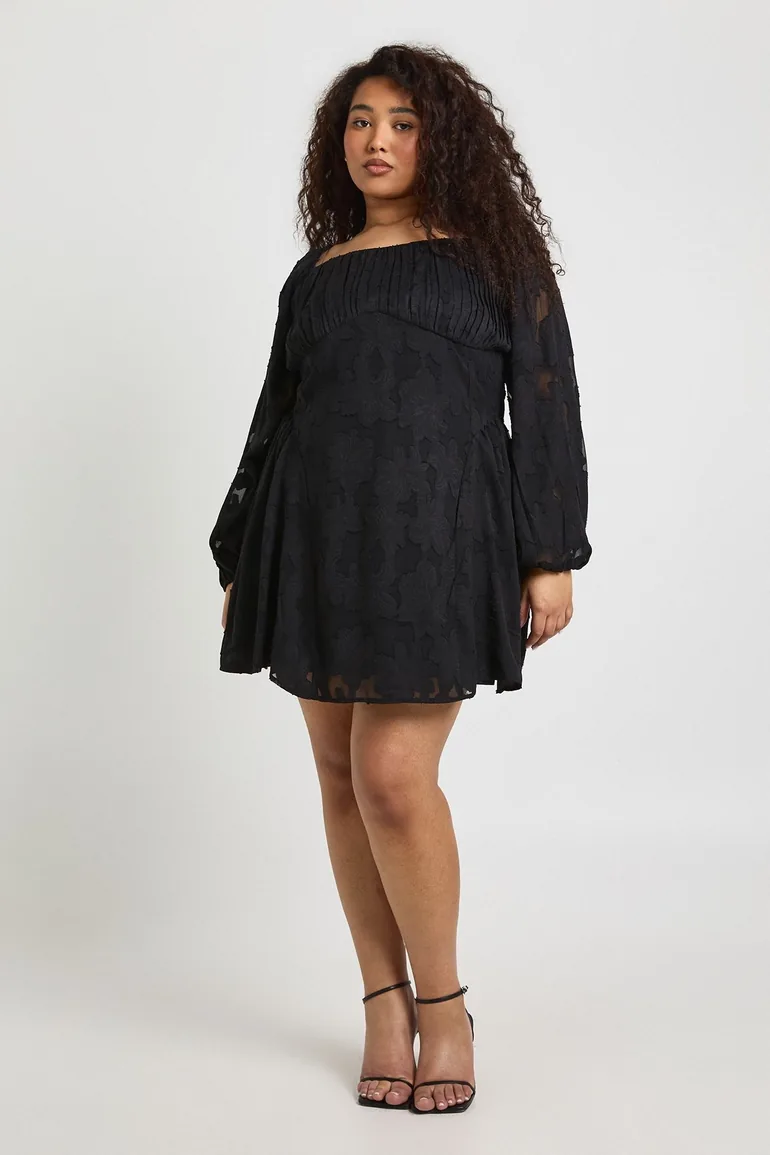 black milkmaid skater dress Plus Burnout Chiffon Milkmaid Skater Dress