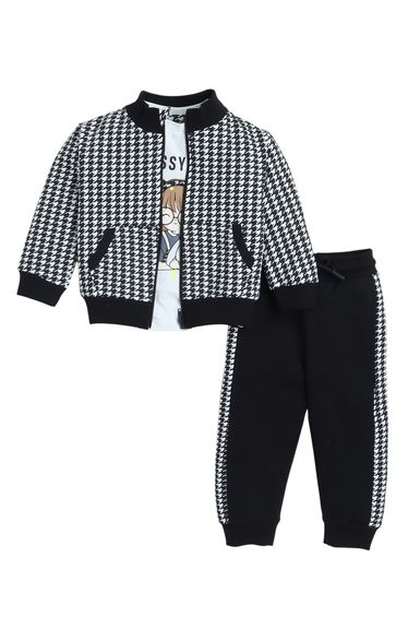Pack of 3 - Girls Printed T-Shirt, Houndstooth Jacket and Joggers