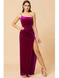 Sheath One Shoulder Velevt Bridesmaid Dress With Side Slit