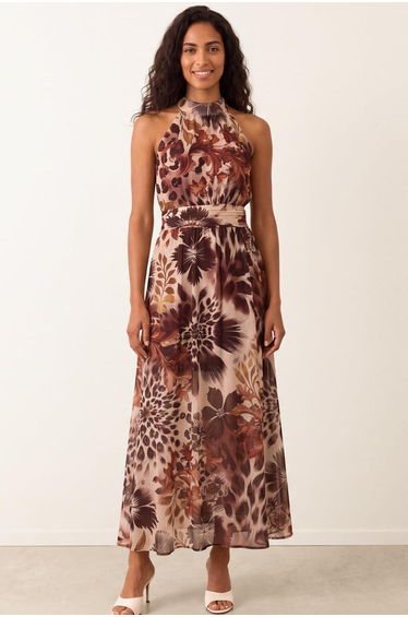 Georgette Printed Halterneck Occasion Dress