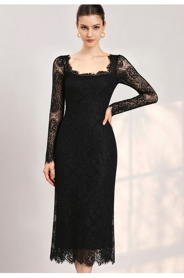Alluring Floral Lace Overlay Tie-Back Maxi Dress in Black