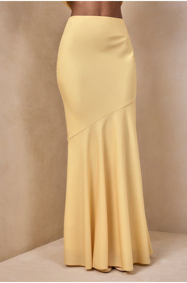 Vayla | Lemon Satin Asymmetric Drop-Waist Maxi Skirt
