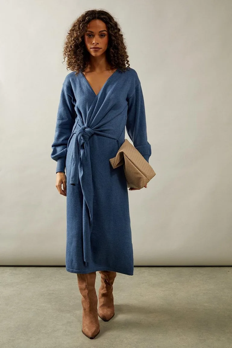 Shop Slouchy Wrap Knitted Midi Dress Online in Oman Shop Slouchy Wrap Knitted Midi Dress Online in Oman