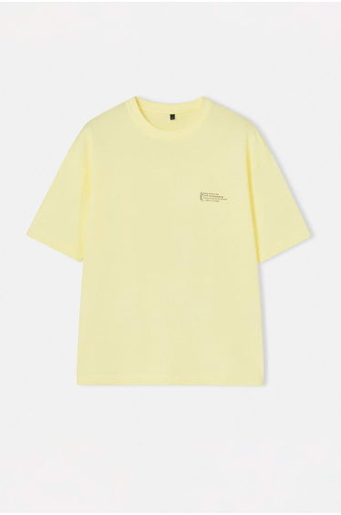 Yellow Oversized 100% Cotton Crew Neck Minimal Text Printed Tok Fabric T-Shirt