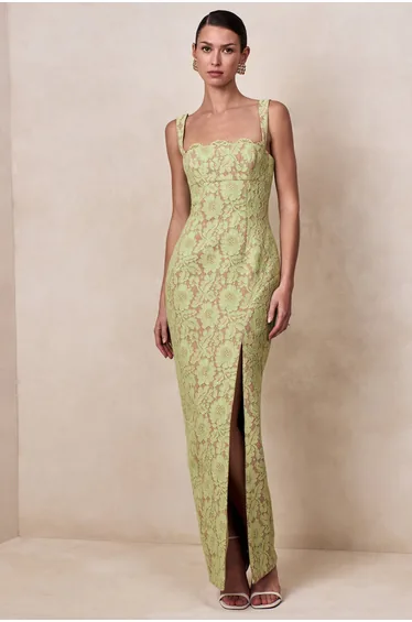 Zarisse | Green Lace Square-Neck Maxi Dress