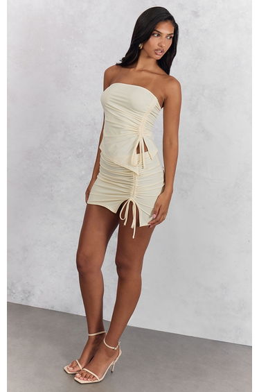 Cream Matte Touch Ruched Side Mini Skirt