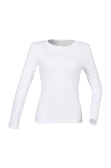 SF Womens/Ladies Feel Good Plain Stretch Long-Sleeved T-Shirt - White