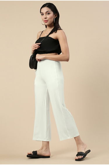 White Elastic Waist Knit Pants
